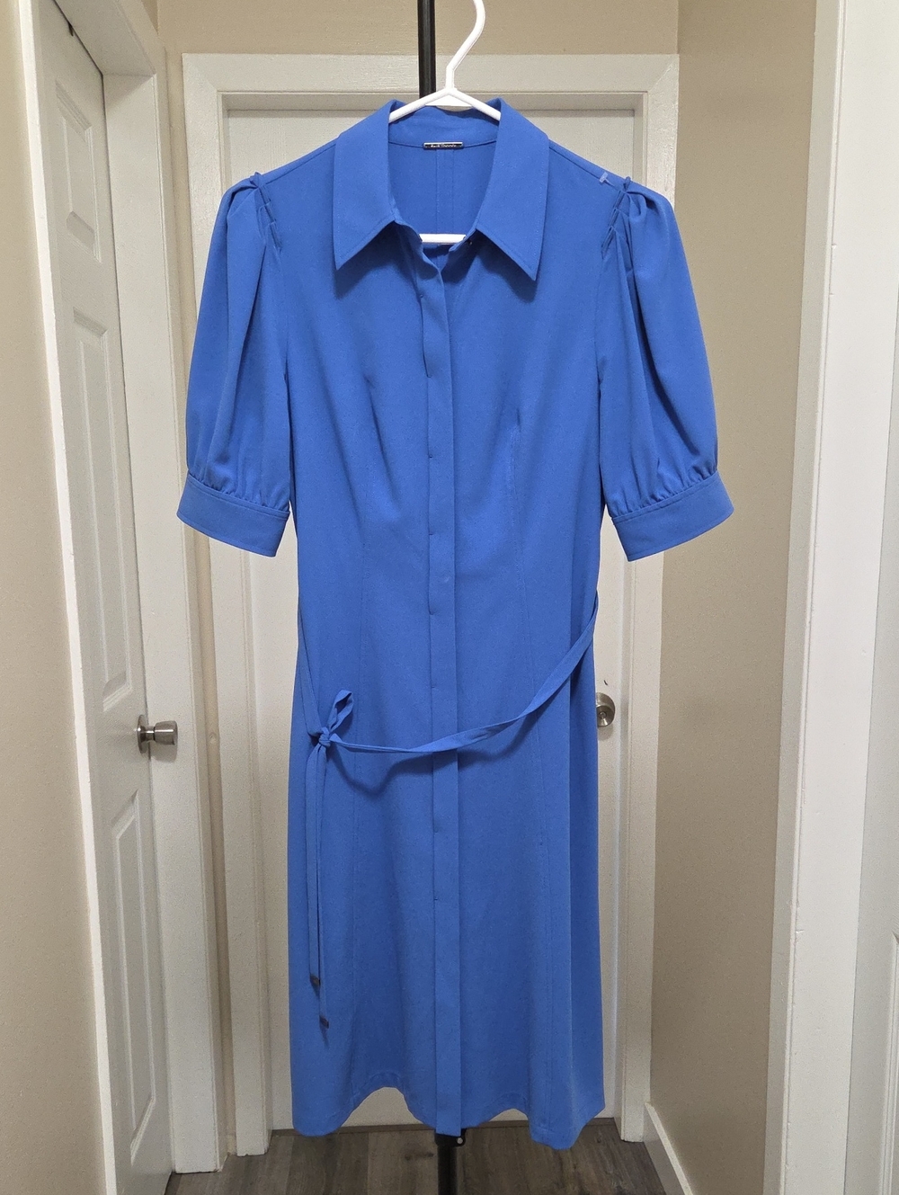 Elie Tahari Cobalt Blue Midi Shirt Dress with Tie Waist